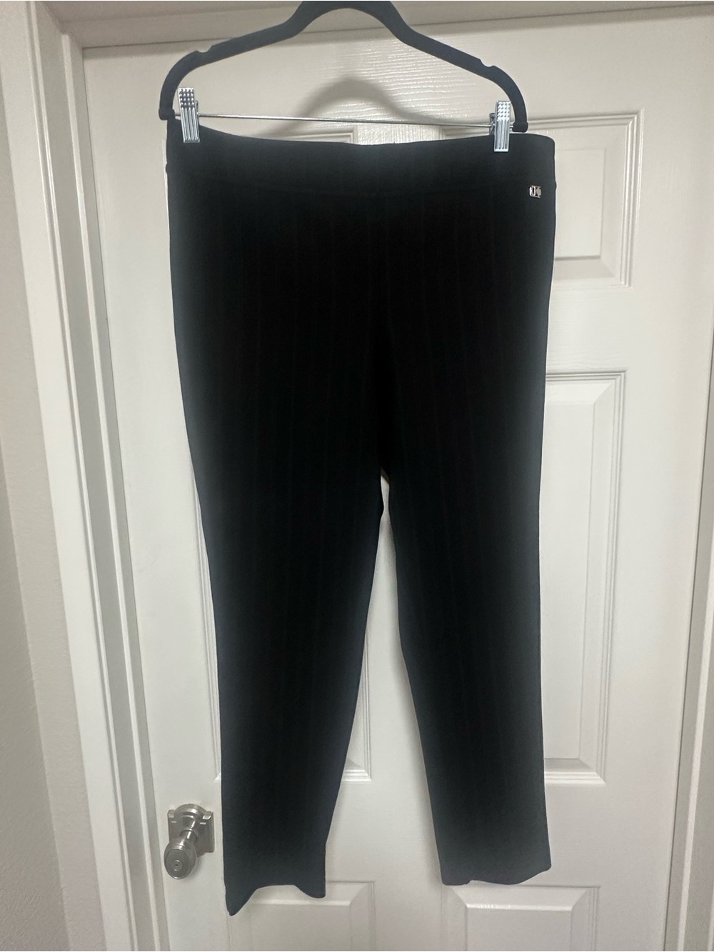Black with subtle pin stripes Pull-On stretchy Leg Pants